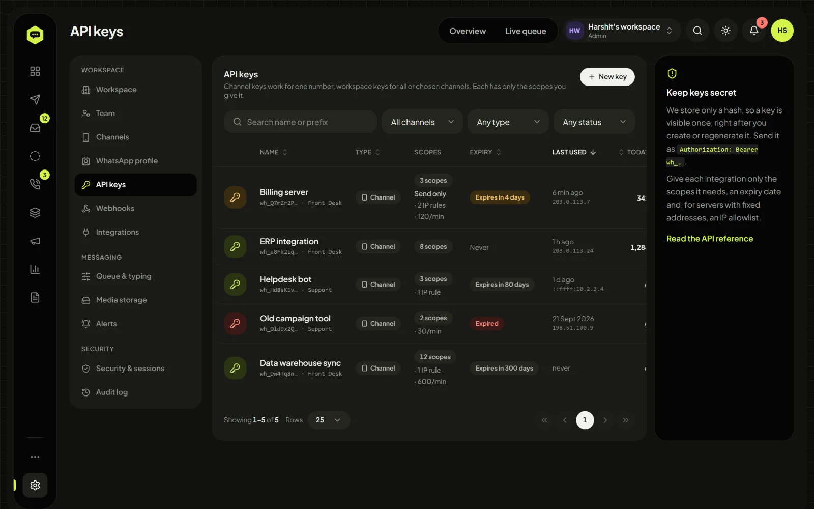 whatshive dev api key